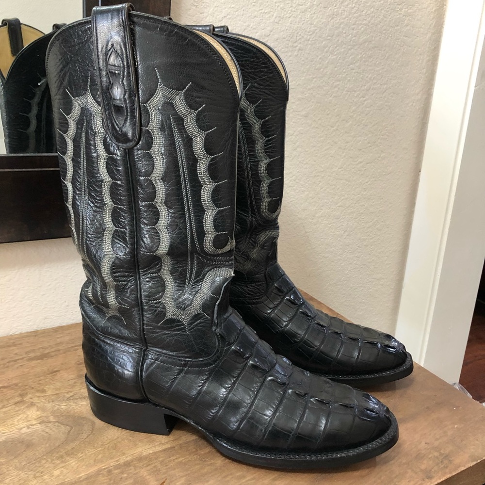 Cowboy Western Men's Boots Exotic Hornback alligator Black made in USA Size 9